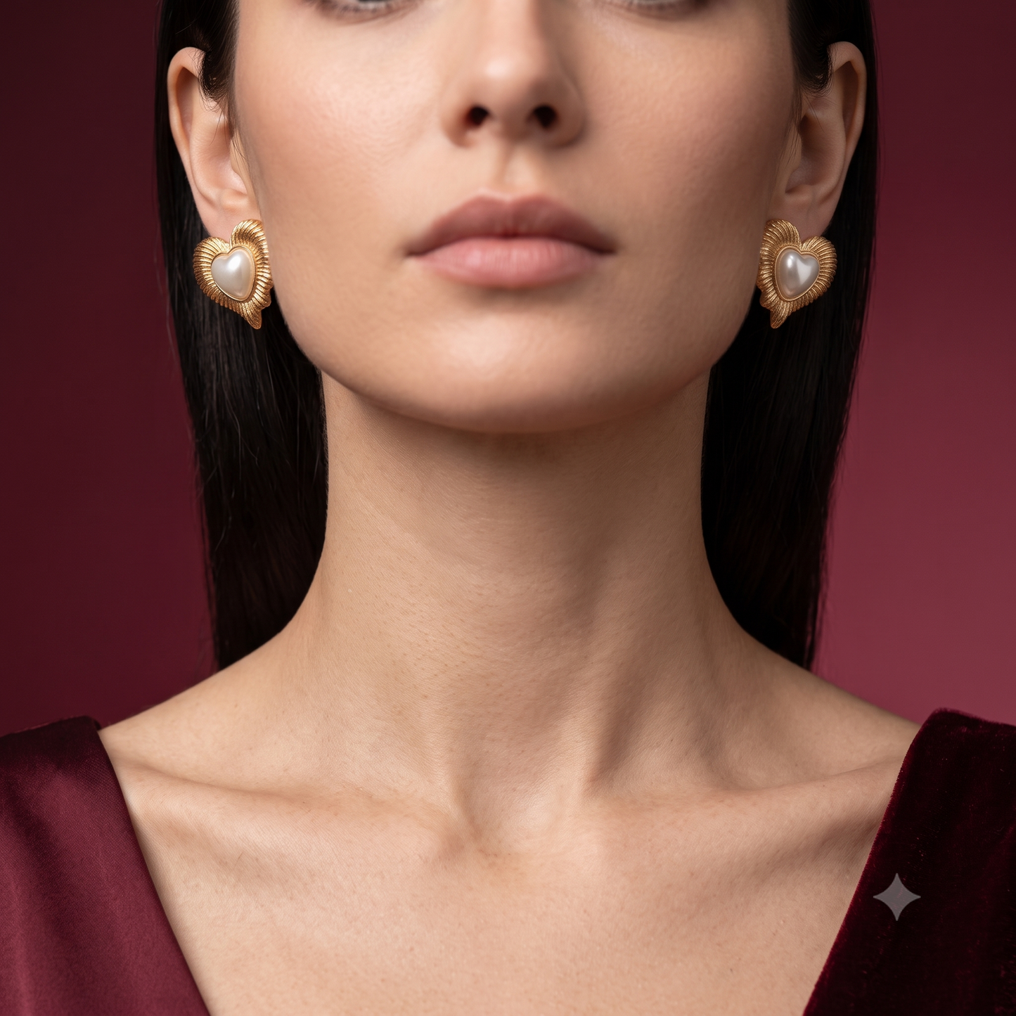 The Valentina Vintage Heart Pearl Studs