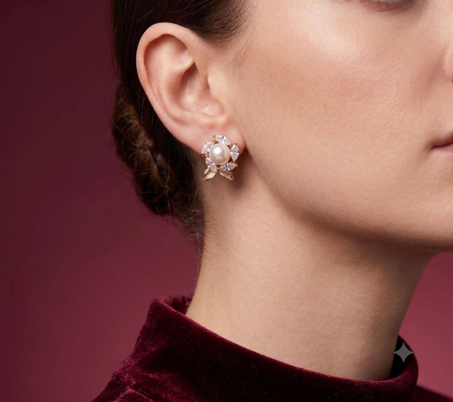 The "Aurelia" Pearl Blossom Huggie Earrings