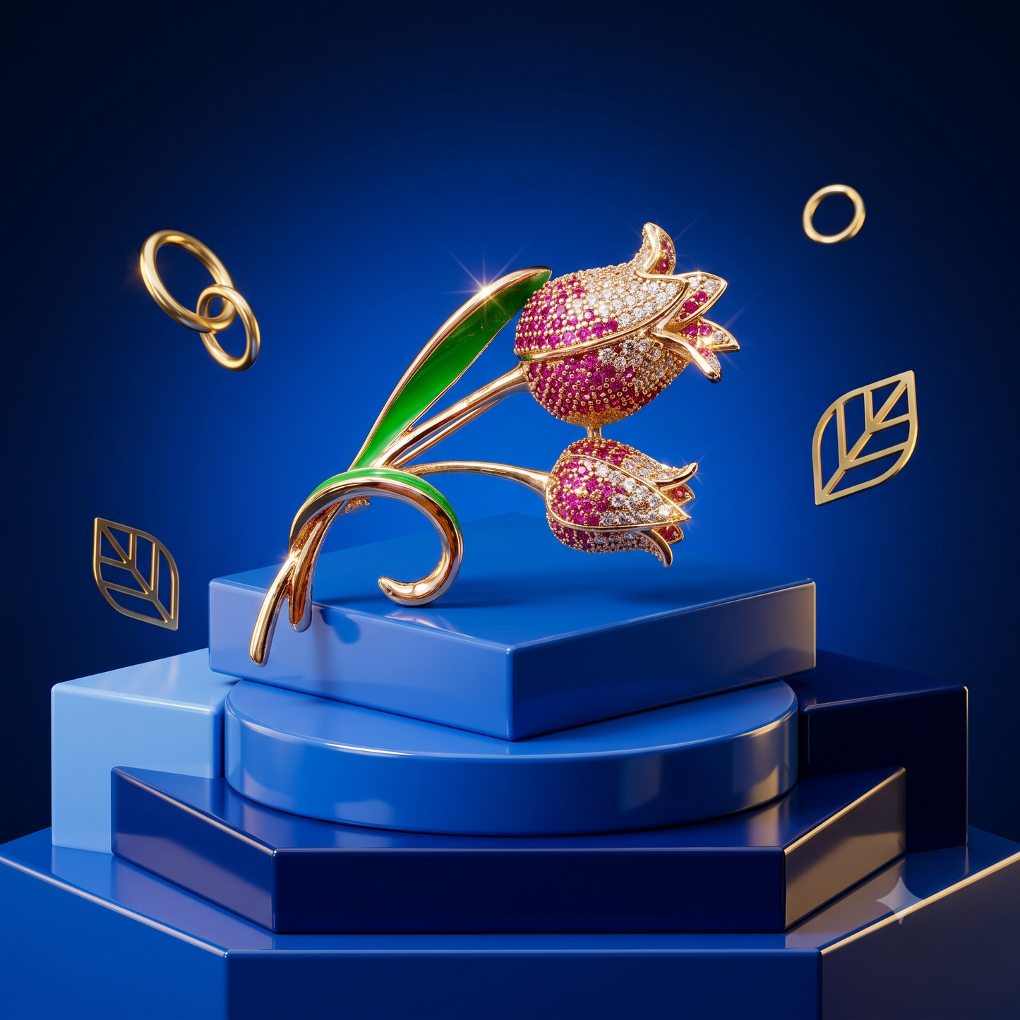 The Enchanted Twin Tulip Pavé Brooch in 18k Gold Finish