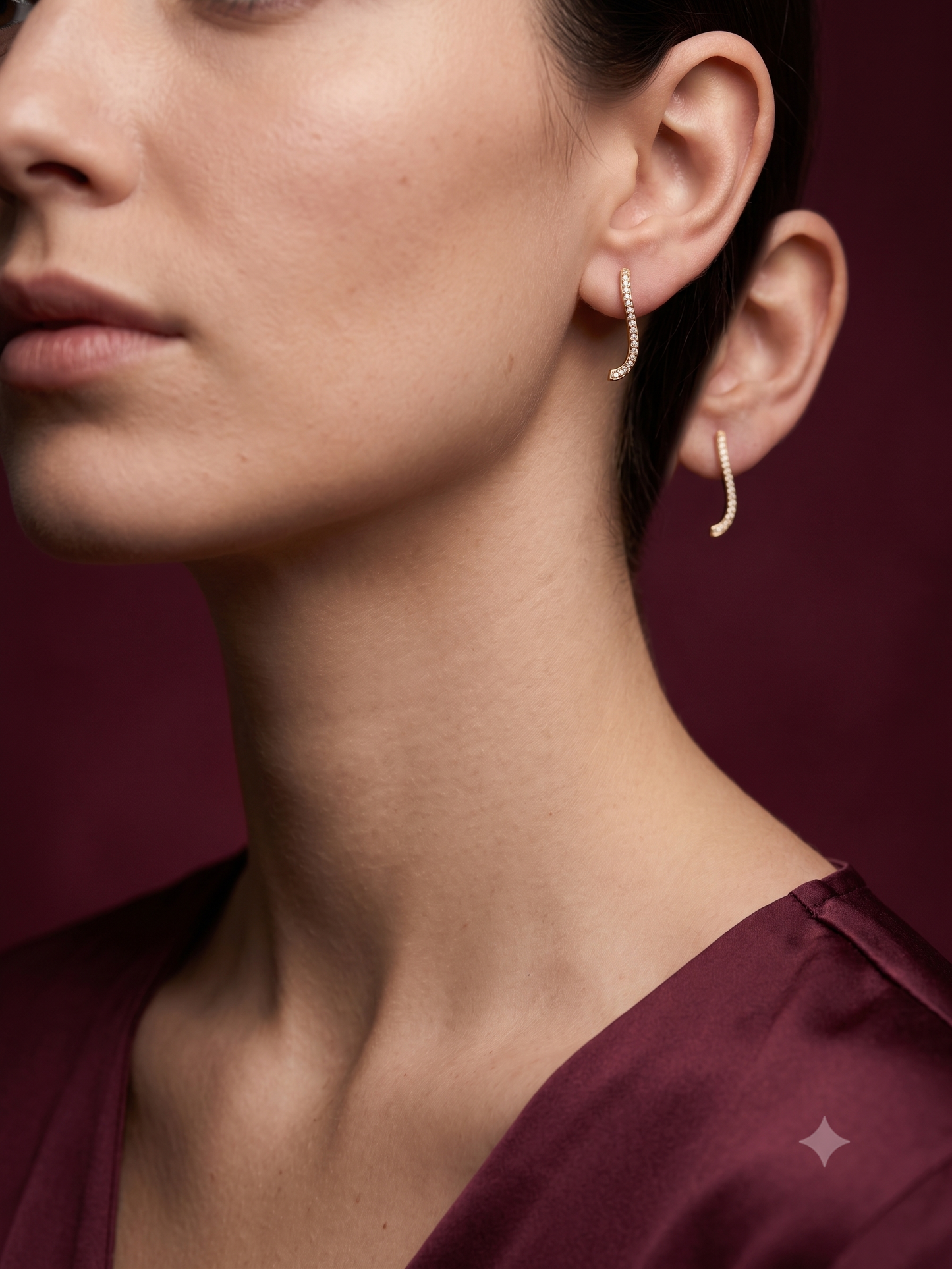 The "Aura" Curved Pavé Gold Earrings