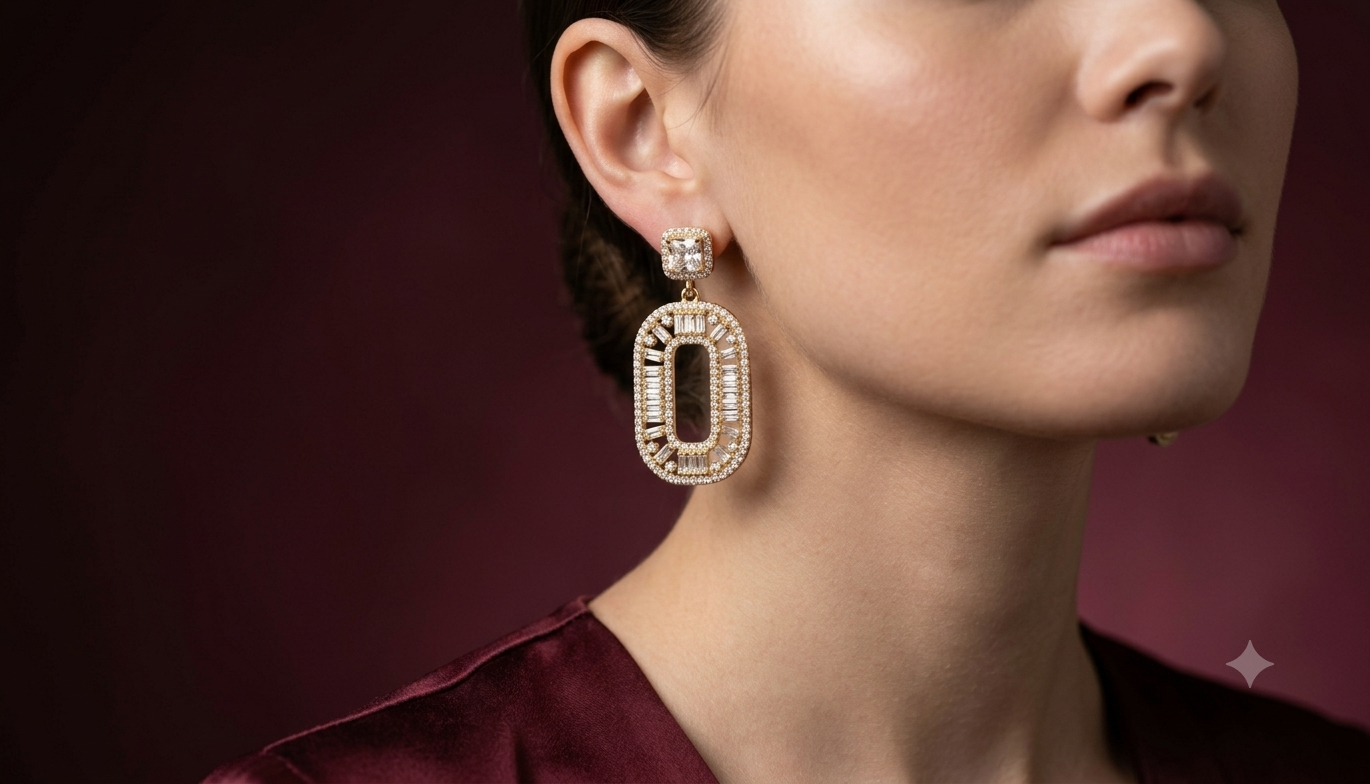 The Aurelia Baguette Halo Drop Earrings