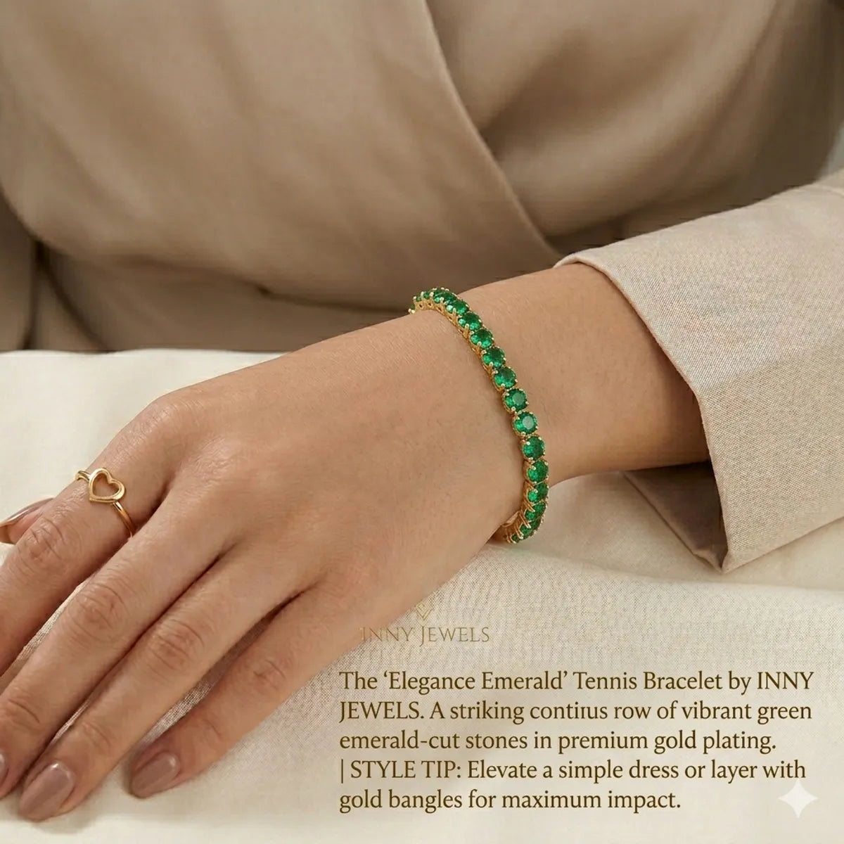 The "Emerald Envy" Heart Tennis Bracelet