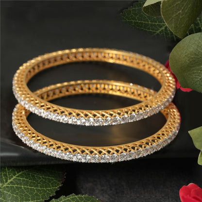Classic Solitaire Bangles 3MM| 18k Gold Plated