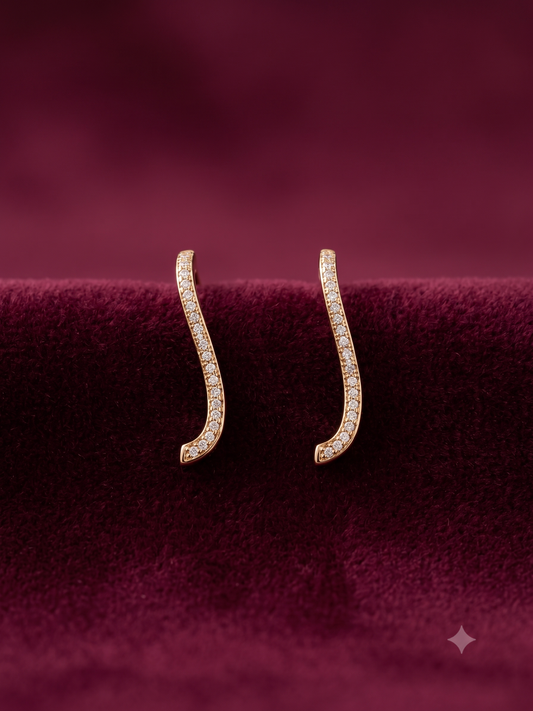 The "Aura" Curved Pavé Gold Earrings