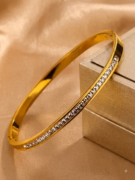 Gold Luxe Line Cz Bangle For Women