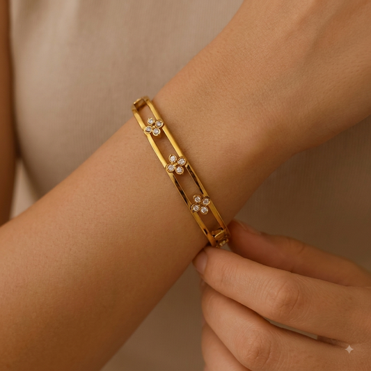 Gold Petal Glow Sparkle Stone Bracelet For Women