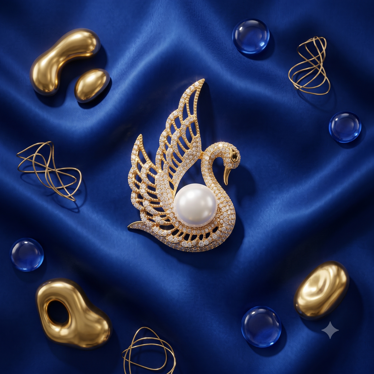 The "Imperial Serenity" Pavé Swan & Pearl Brooch