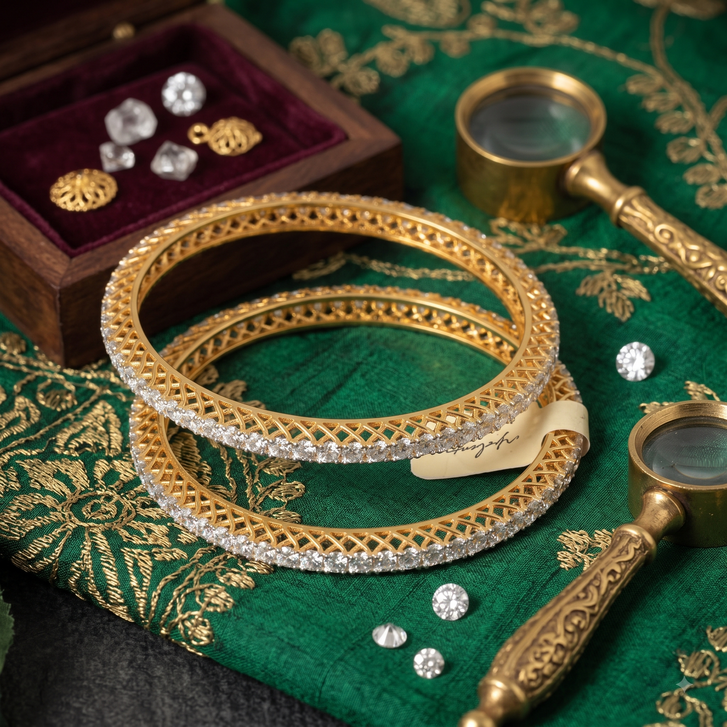 Classic Solitaire Bangles 3MM| 18k Gold Plated
