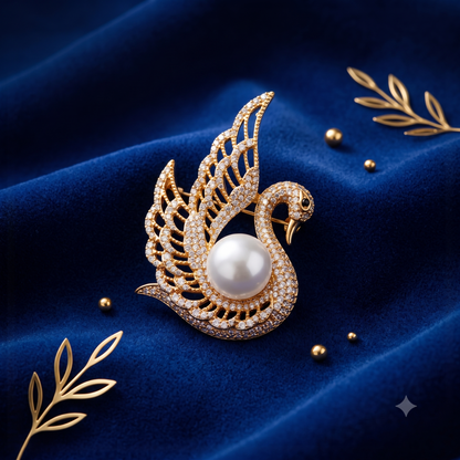 The "Imperial Serenity" Pavé Swan & Pearl Brooch