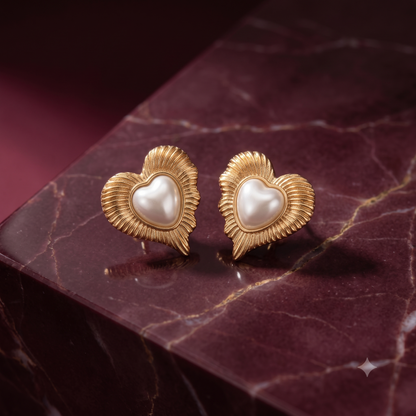 The Valentina Vintage Heart Pearl Studs