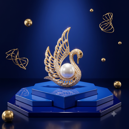 The "Imperial Serenity" Pavé Swan & Pearl Brooch