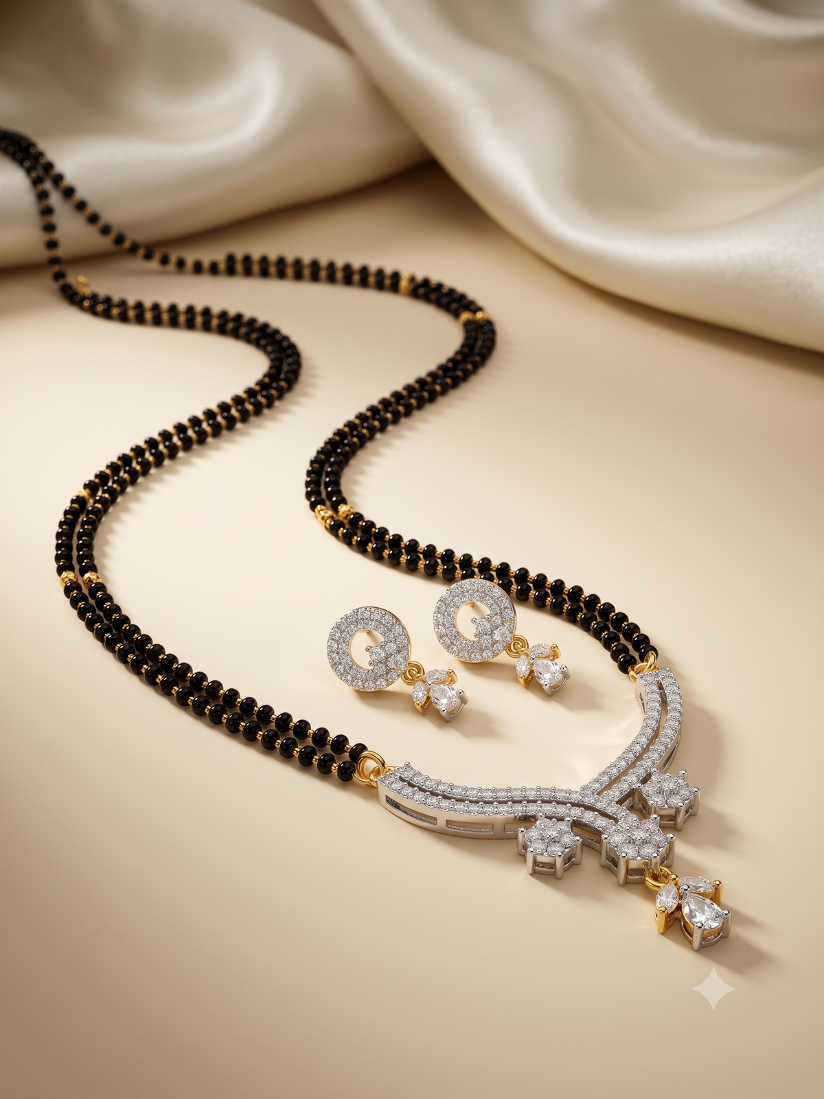 Silver Tara Curve Mangalsutra Set | For Women & Girls