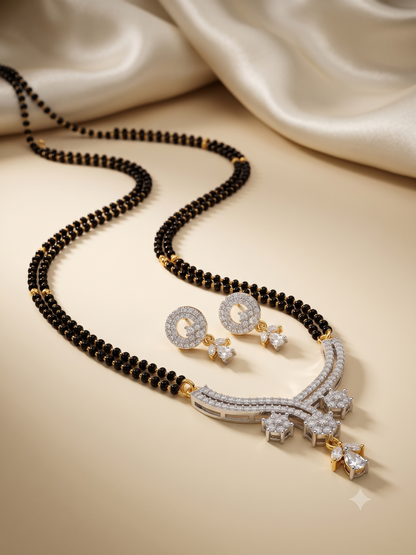 Silver Tara Curve Mangalsutra Set | For Women & Girls