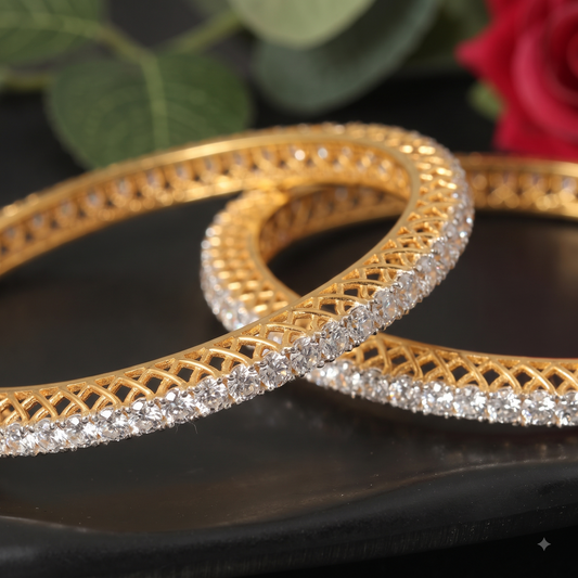 Classic Solitaire Bangles 3MM| 18k Gold Plated