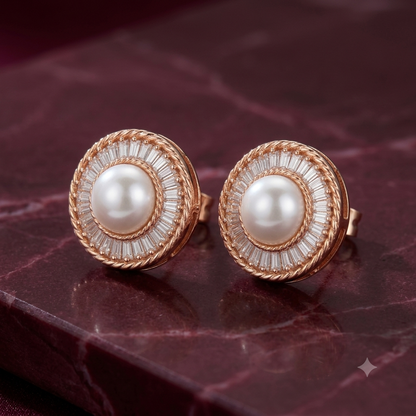 Baguette Halo Stud Earrings