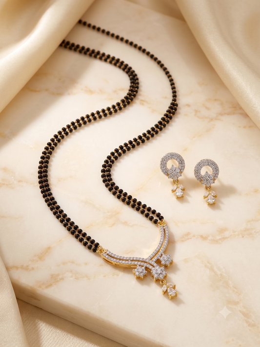Silver Tara Curve Mangalsutra Set | For Women & Girls