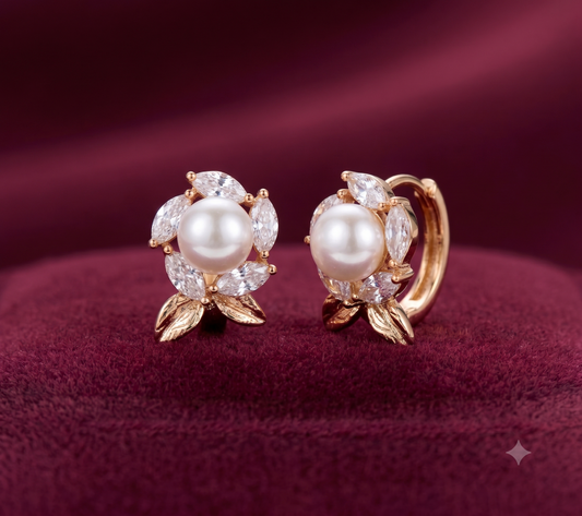 The "Aurelia" Pearl Blossom Huggie Earrings