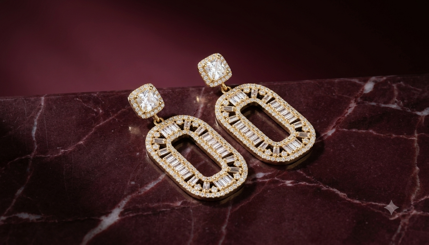 The Aurelia Baguette Halo Drop Earrings