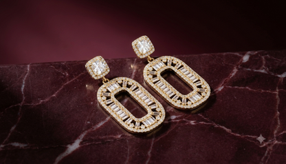 The Aurelia Baguette Halo Drop Earrings
