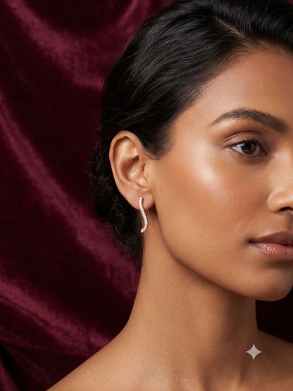 The "Aura" Curved Pavé Gold Earrings
