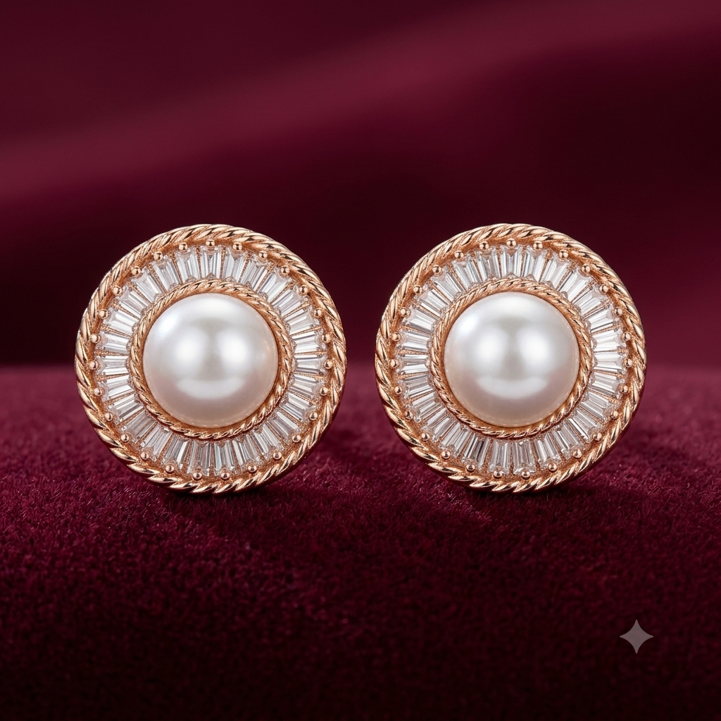 Baguette Halo Stud Earrings