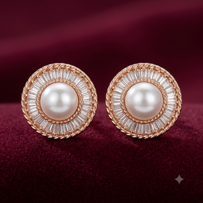 Baguette Halo Stud Earrings