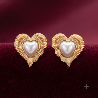 The Valentina Vintage Heart Pearl Studs