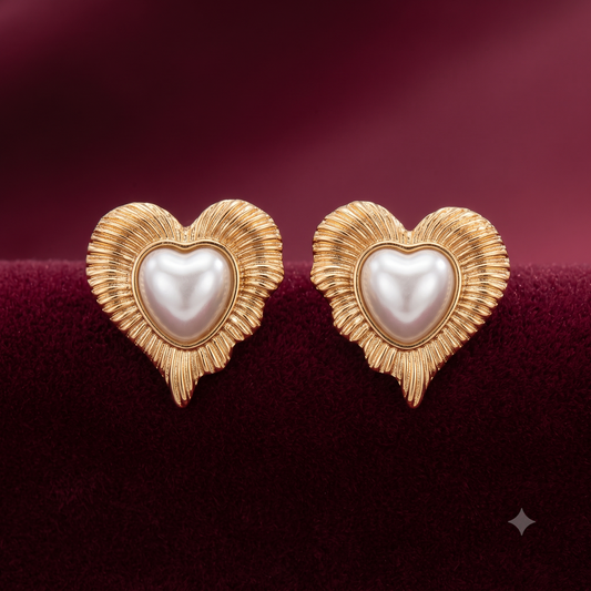 The Valentina Vintage Heart Pearl Studs