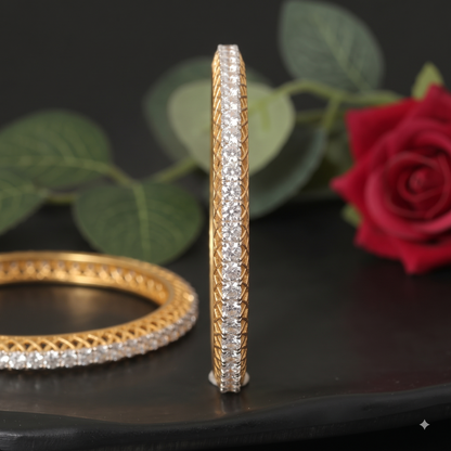 Classic Solitaire Bangles 3MM| 18k Gold Plated