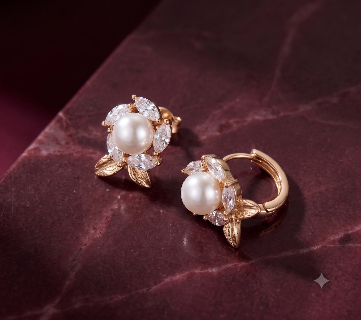 The "Aurelia" Pearl Blossom Huggie Earrings