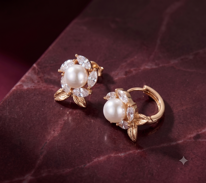 The "Aurelia" Pearl Blossom Huggie Earrings