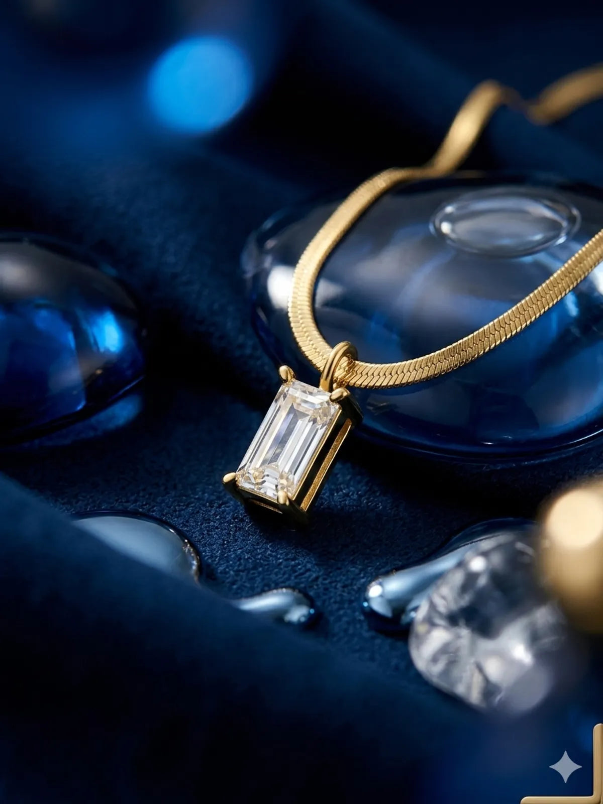 The Emerald-Cut Solitaire Herringbone Pendant