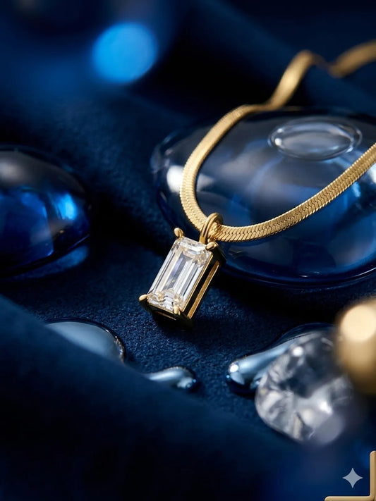 The Emerald-Cut Solitaire Herringbone Pendant
