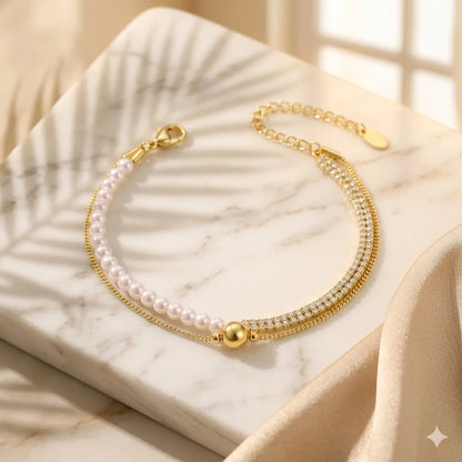 The Aura Multi-Strand Pearl & Pavé Bracelet